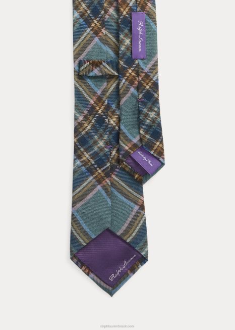 gravata crepe de seda com estampa xadrez BD6J8931 homens Ralph Lauren spray de mar multi