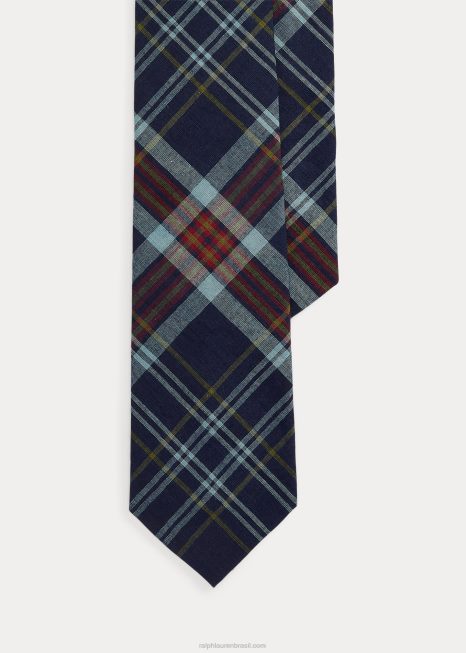 gravata de algodão xadrez BD6J8751 homens Ralph Lauren índigo/vermelho multi