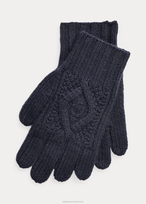 luvas de caxemira de cabo tricotadas à mão BD6J8995 homens Ralph Lauren clássico presidente da marinha