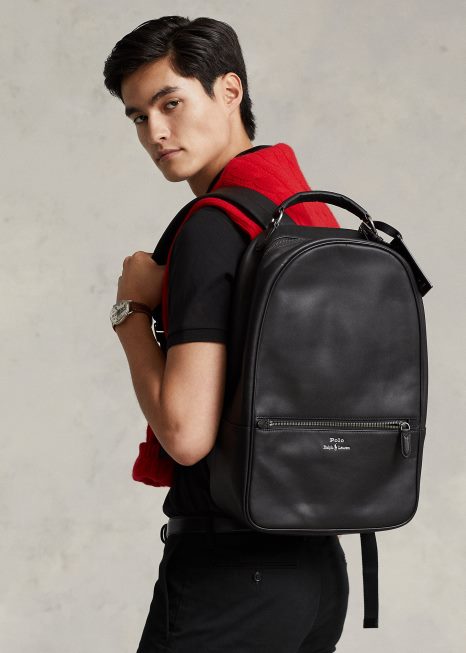 mochila de couro BD6J2237 homens Ralph Lauren preto