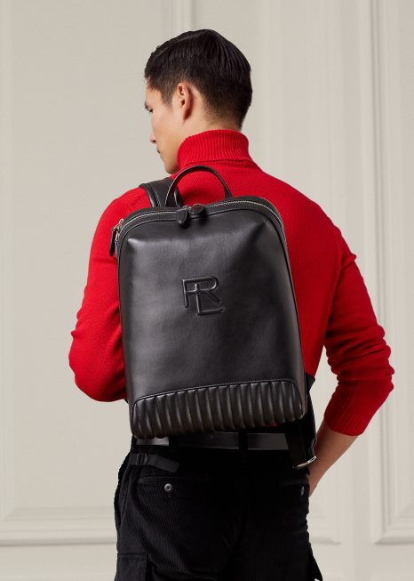 mochila de couro acolchoada BD6J8950 homens Ralph Lauren preto