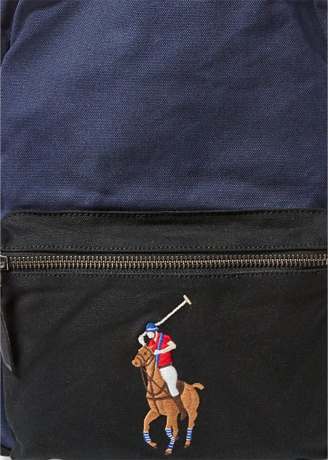 mochila de lona grande pônei BD6J2754 homens Ralph Lauren marinho/preto