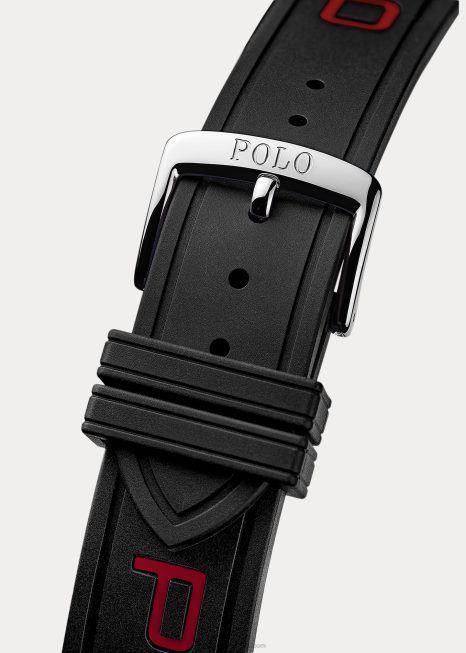 pulseira de relógio de borracha polo BD6J2642 homens Ralph Lauren pólo preto/vermelho