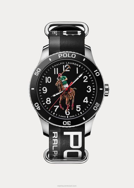 relógio polo esporte mostrador preto BD6J9741 homens Ralph Lauren