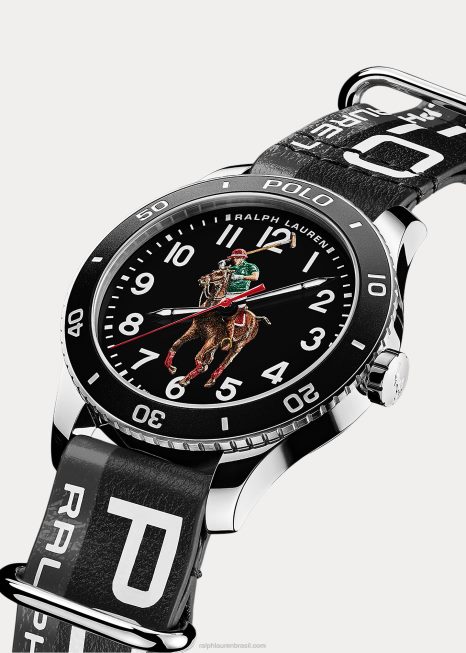 relógio polo esporte mostrador preto BD6J9741 homens Ralph Lauren