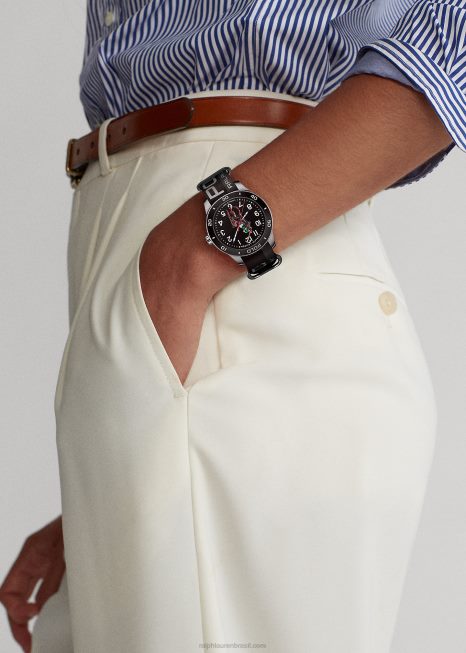 relógio polo esporte mostrador preto BD6J9741 homens Ralph Lauren