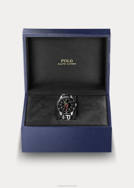 relógio polo esporte mostrador preto BD6J9741 homens Ralph Lauren