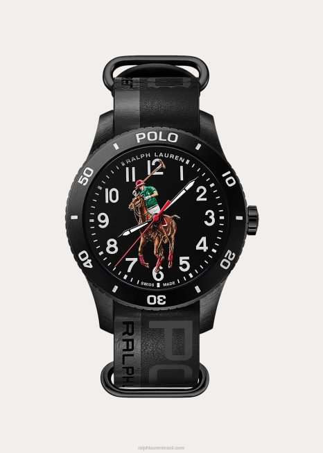 relógio polo esporte mostrador preto BD6J9748 homens Ralph Lauren