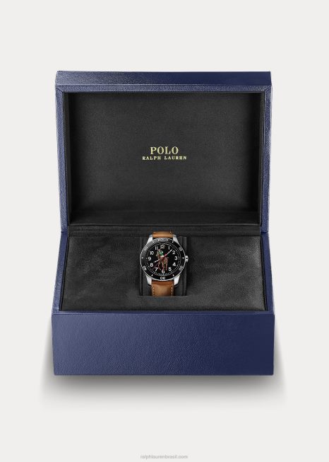 relógio polo mostrador preto BD6J9742 homens Ralph Lauren