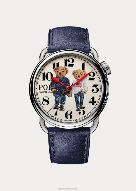 relógio ralph & ricky bear aço 38mm BD6J2797 homens Ralph Lauren mostrador branco