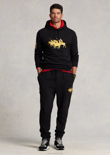 calça jogger de lã triplo pônei BD6J1899 homens Ralph Lauren preto