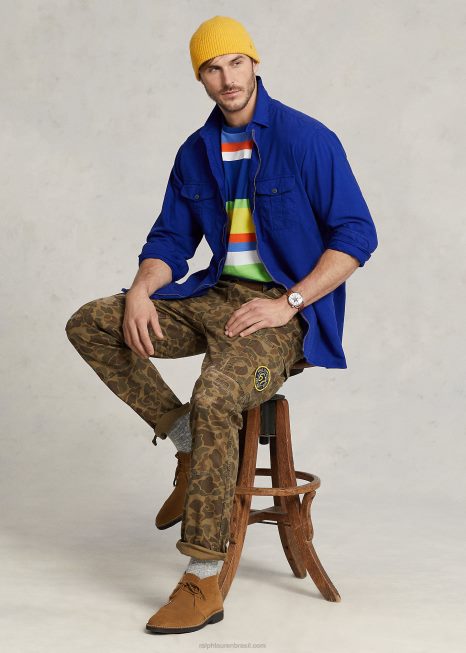 calça cargo clássica BD6J1401 homens Ralph Lauren camuflagem de sapo com patches
