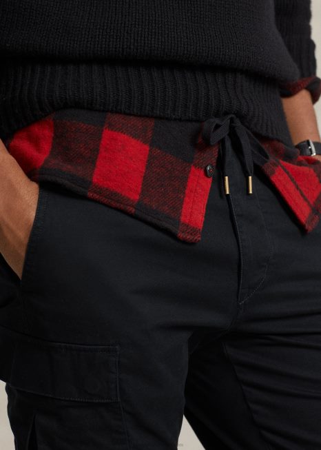 calça cargo sarja slim fit BD6J8431 homens Ralph Lauren preto