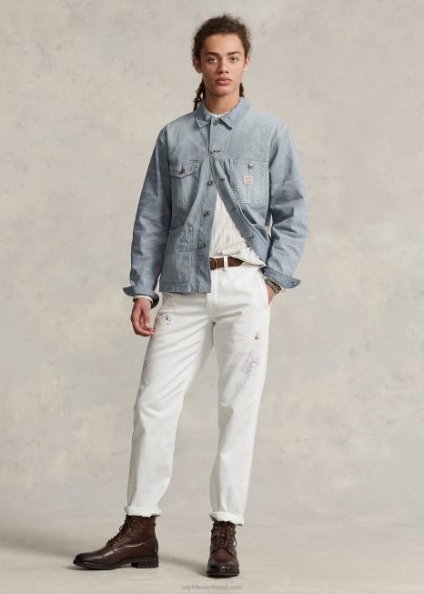 calça chino com estampa náutica de ajuste reto BD6J1179 homens Ralph Lauren deckwash branco/náutico