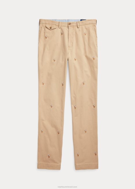 calça chino polo pony com ajuste clássico elástico BD6J1386 homens Ralph Lauren cáqui vintage