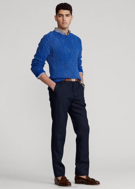 calça de linho BD6J1036 homens Ralph Lauren azul marinho