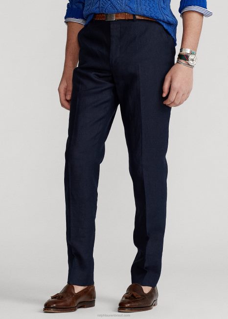 calça de linho BD6J1036 homens Ralph Lauren azul marinho