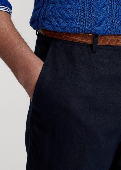 calça de linho BD6J1036 homens Ralph Lauren azul marinho