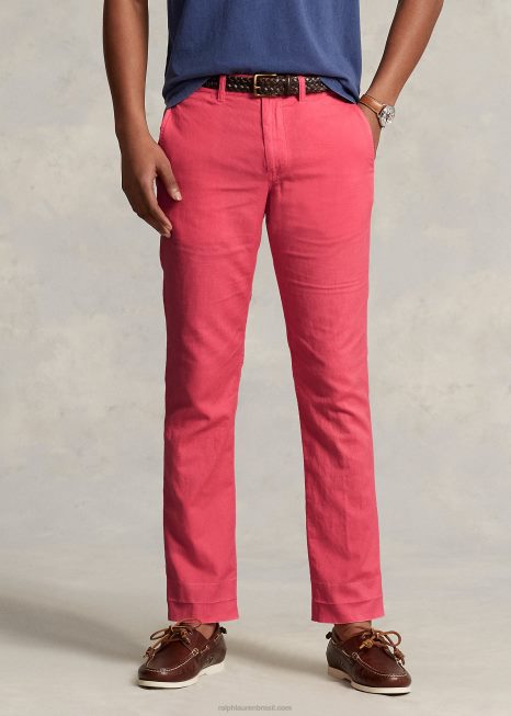 calça de linho e algodão de ajuste reto BD6J481 homens Ralph Lauren vermelho pálido