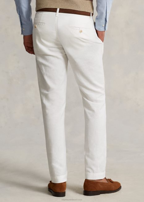 calça de linho e algodão de ajuste reto BD6J482 homens Ralph Lauren Deckwash branco