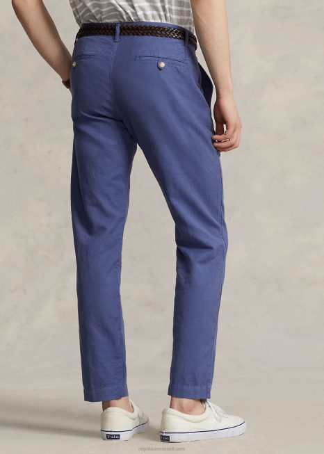 calça de linho e algodão de ajuste reto BD6J484 homens Ralph Lauren céu azul