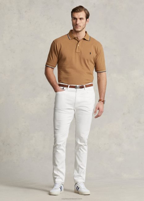 calça dobby elástica slim fit BD6J1402 homens Ralph Lauren Deckwash branco