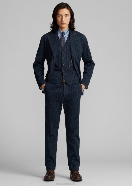 calça risca de giz oficial espinha de peixe BD6J1698 homens Ralph Lauren risca de giz índigo