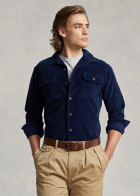 camisa clássica de veludo cotelê BD6J8421 homens Ralph Lauren marinha de newport