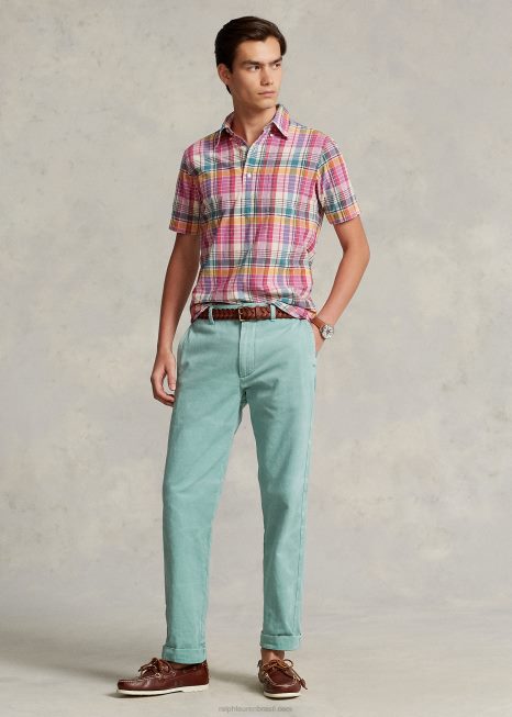 camisa clássica madras popover fit BD6J1020 homens Ralph Lauren rosa/creme multi