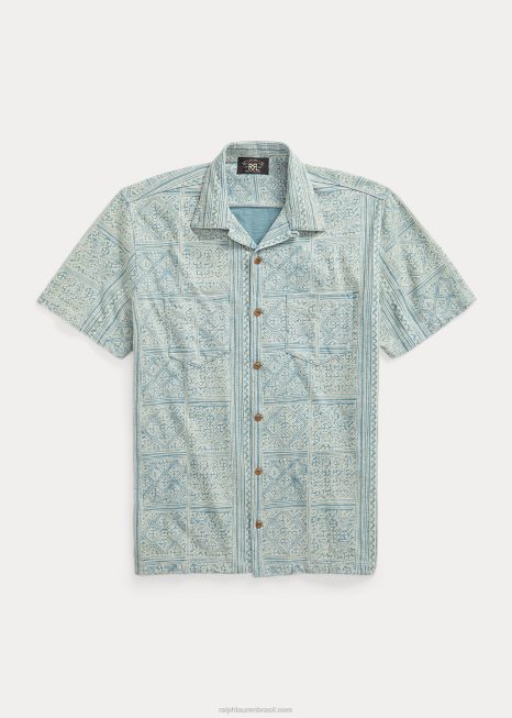camisa de acampamento de impressão BD6J1735 homens Ralph Lauren índigo/creme