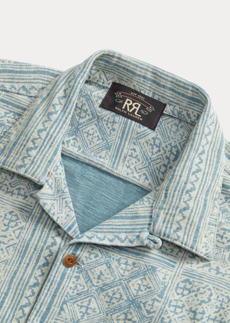 camisa de acampamento de impressão BD6J1735 homens Ralph Lauren índigo/creme