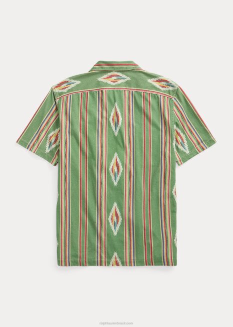 camisa de acampamento de impressão BD6J1750 homens Ralph Lauren verde/vermelho/creme multi