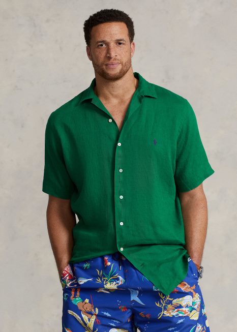 camisa de acampamento de linho BD6J1497 homens Ralph Lauren verde atlético
