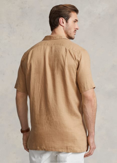 camisa de acampamento de linho BD6J1498 homens Ralph Lauren cáqui vintage