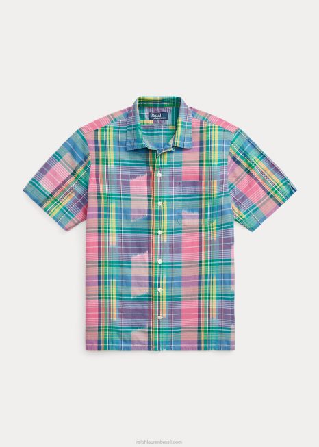 camisa de acampamento madras fit clássica BD6J1144 homens Ralph Lauren rosa/real multi
