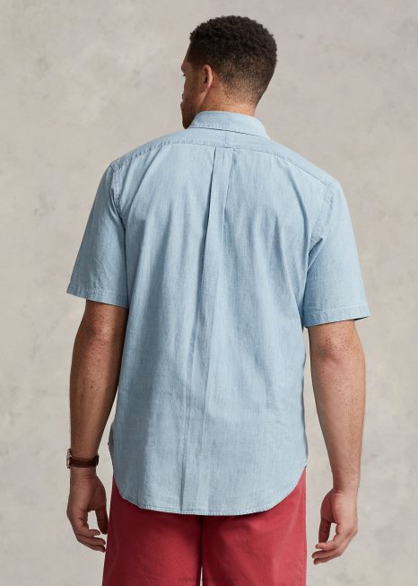 camisa de cambraia BD6J1429 homens Ralph Lauren índigo claro