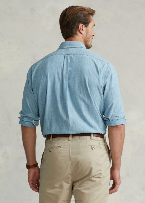 camisa de cambraia BD6J1870 homens Ralph Lauren índigo claro