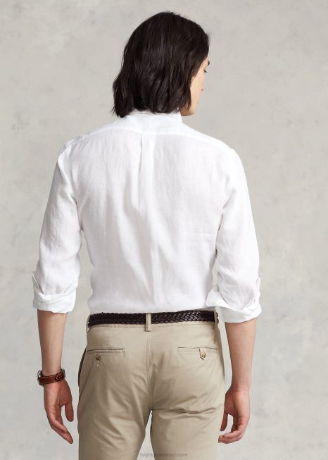 camisa de cambraia de linho com ajuste personalizado BD6J964 homens Ralph Lauren branco