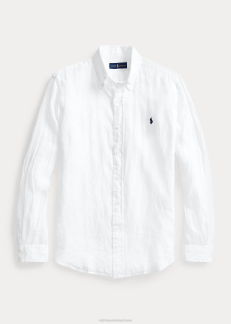 camisa de linho leve BD6J1550 homens Ralph Lauren branco