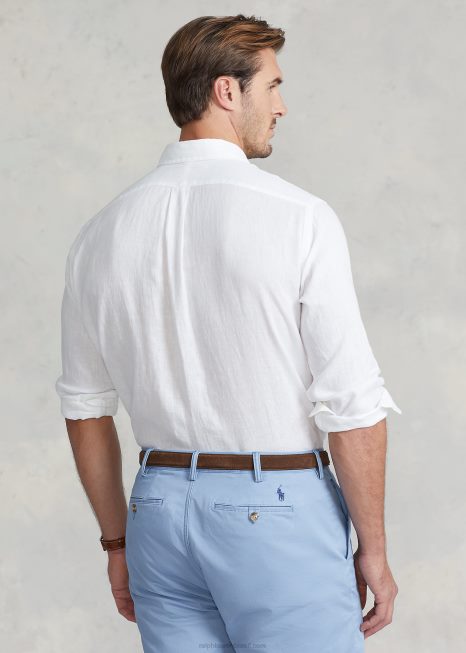 camisa de linho leve BD6J1550 homens Ralph Lauren branco