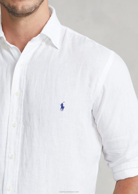 camisa de linho leve BD6J1550 homens Ralph Lauren branco