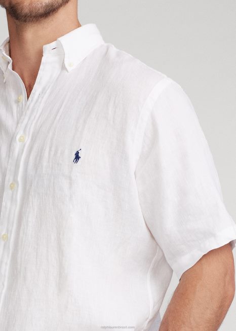 camisa de linho leve BD6J1903 homens Ralph Lauren branco