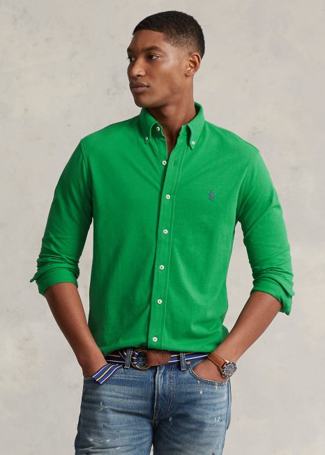 camisa de malha pena BD6J417 homens Ralph Lauren verde óptico