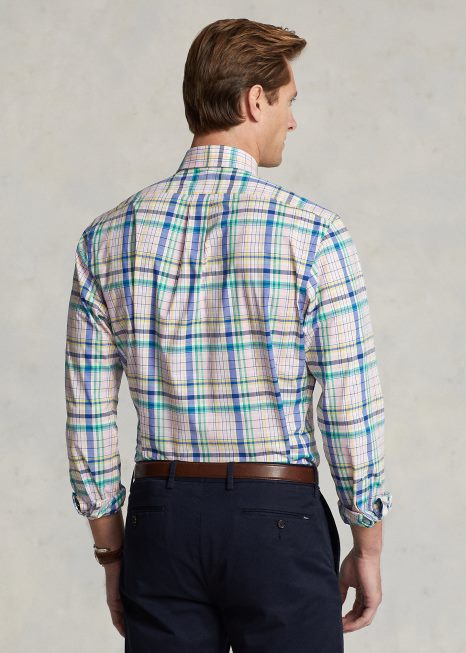 camisa de popelina stretch xadrez de ajuste clássico BD6J573 homens Ralph Lauren multi rosa/verde