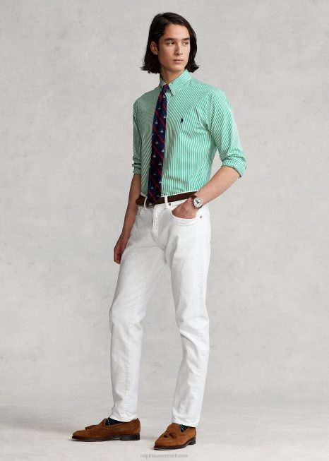 camisa de popeline listrada de ajuste clássico BD6J773 homens Ralph Lauren golfe verde/branco