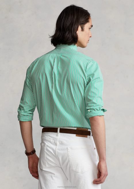 camisa de popeline listrada de ajuste clássico BD6J773 homens Ralph Lauren golfe verde/branco