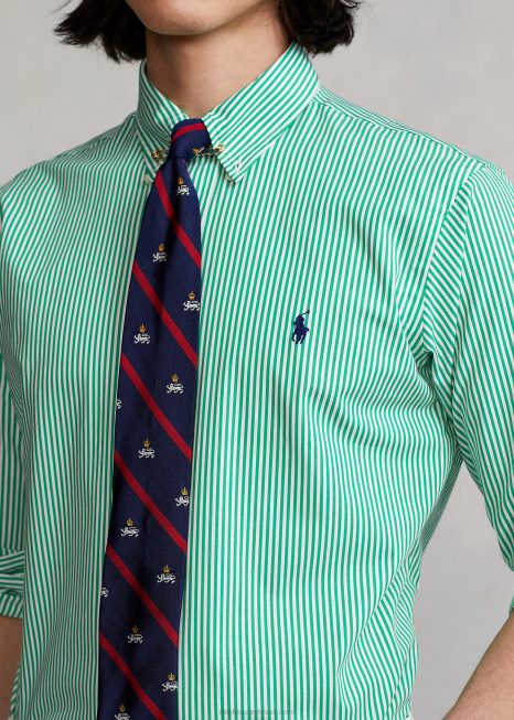 camisa de popeline listrada de ajuste clássico BD6J773 homens Ralph Lauren golfe verde/branco