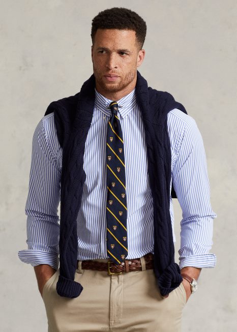 camisa de sarja de desempenho BD6J1681 homens Ralph Lauren Branco azulado