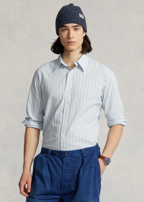 camisa dobby listrada de ajuste clássico BD6J1047 homens Ralph Lauren lt azul/branco multi