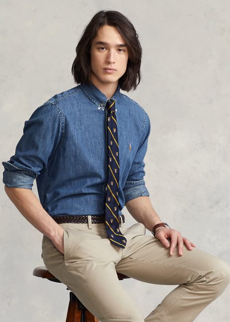 camisa jeans classic fit BD6J647 homens Ralph Lauren jeans